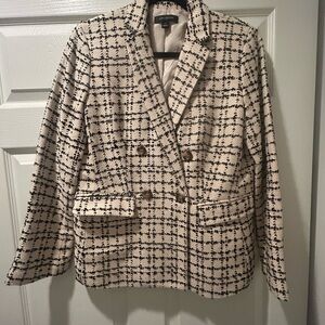 Ann Taylor Cream and Black Plaid Blazer